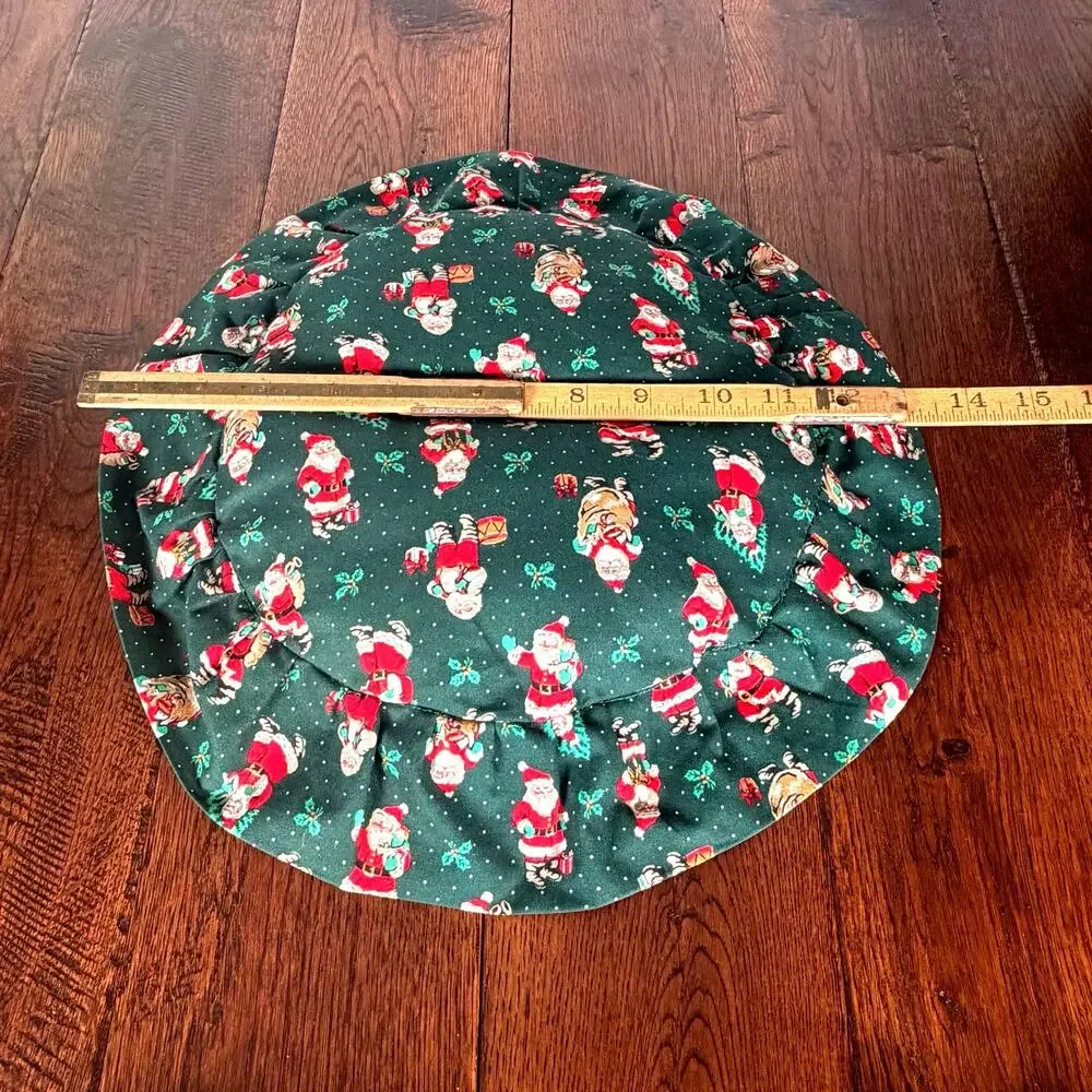 Vintage Handmade Christmas Pillow | Round Santa Throw Pillow | Ruffled Edge